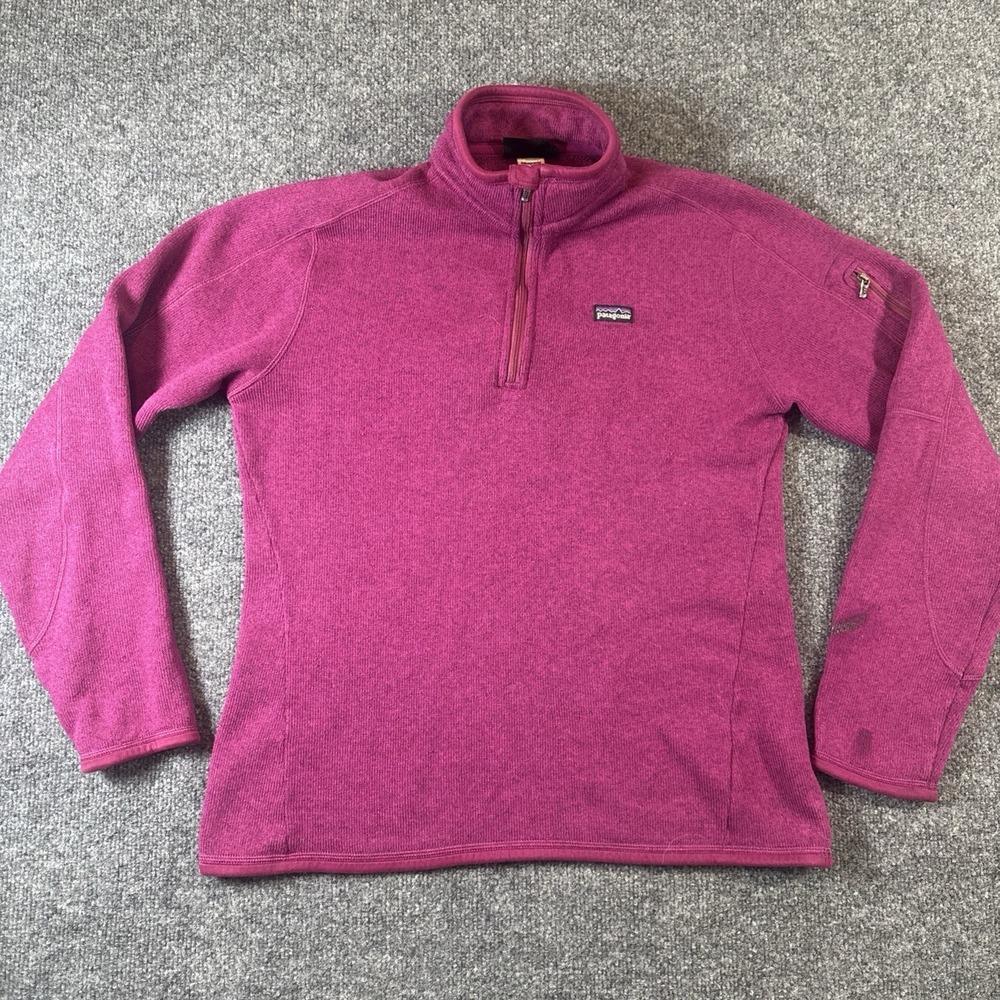 Patagonia Sweater Womens Large Pink 1/4 Zip Fleece Pullover Thermal Knit Outdoor